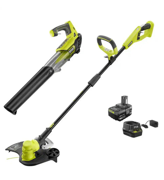 ONE+ 18V Cordless Battery String Trimmer/Edger and Jet Fan Blower Combo Kit with 4.0 Ah Battery and Charger